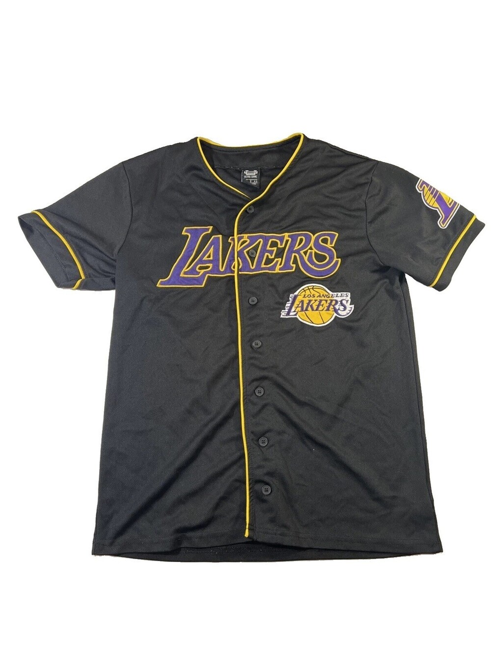 Men’s Size S NBA Los Angeles Lakers Button Up Logo Jersey Shirt Black Ultra Game